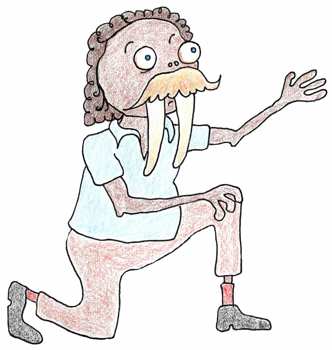 Hand-sketched drawing of Bryson bending a knee to propose